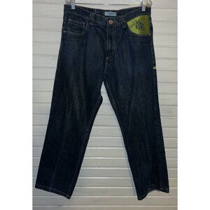 VTG Miskeen Originals Sz 36 Y2K Baggy 90s Embroidered Denim Jeans Blue EUC